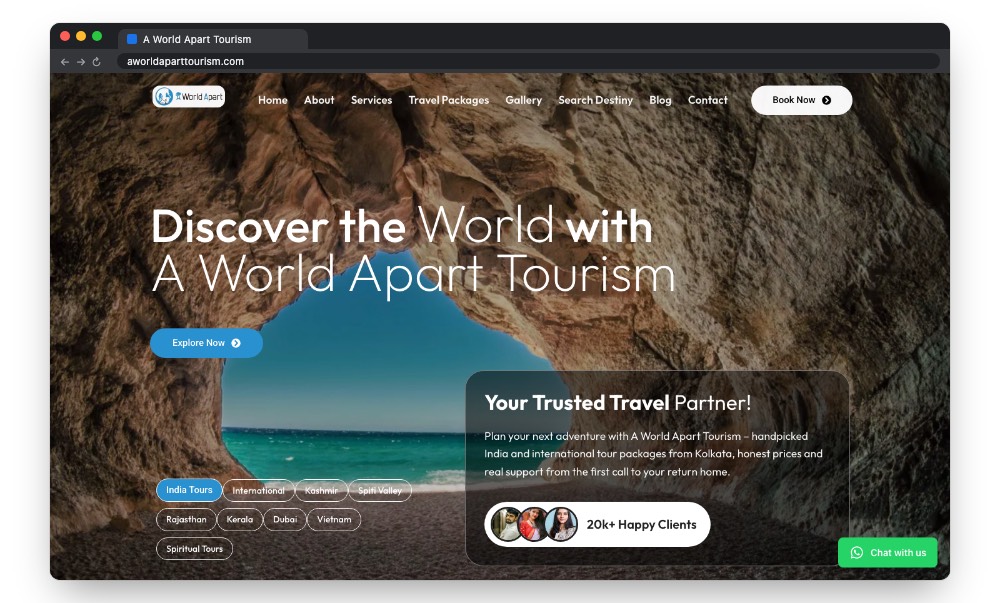 A World Apart Tourism travel packages website home page