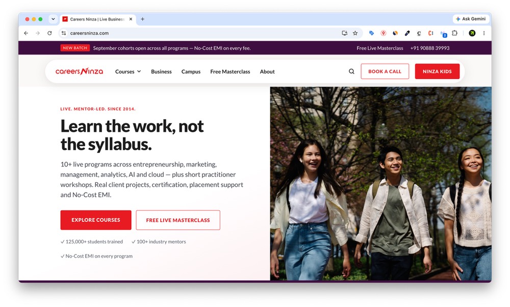 Careers Ninza website home page