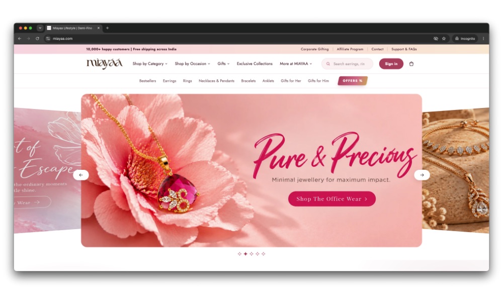 Miayaa Lifestyle Shopify store home page